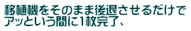 移植機をそのまま後退させるだけで アッという間に1枚完了、