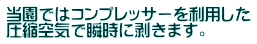当園ではコンプレッサーを利用した 圧縮空気で瞬時に剥きます。